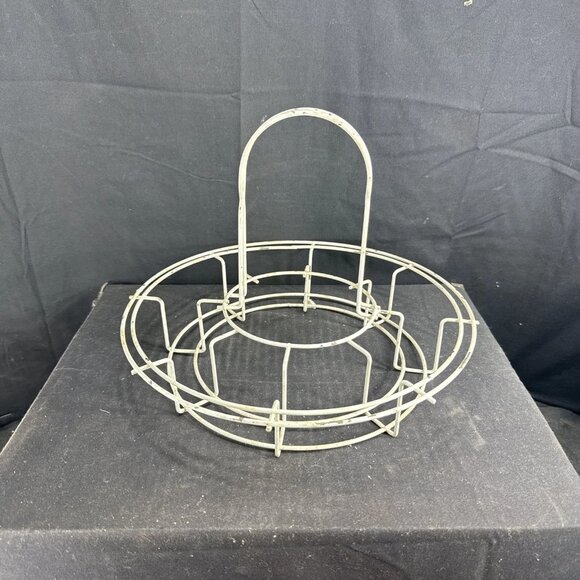 Vtg 8 Glass/Slot Metal Wire Basket Carrier Caddy White Kitchen Server Decor - Picture 6 of 6
